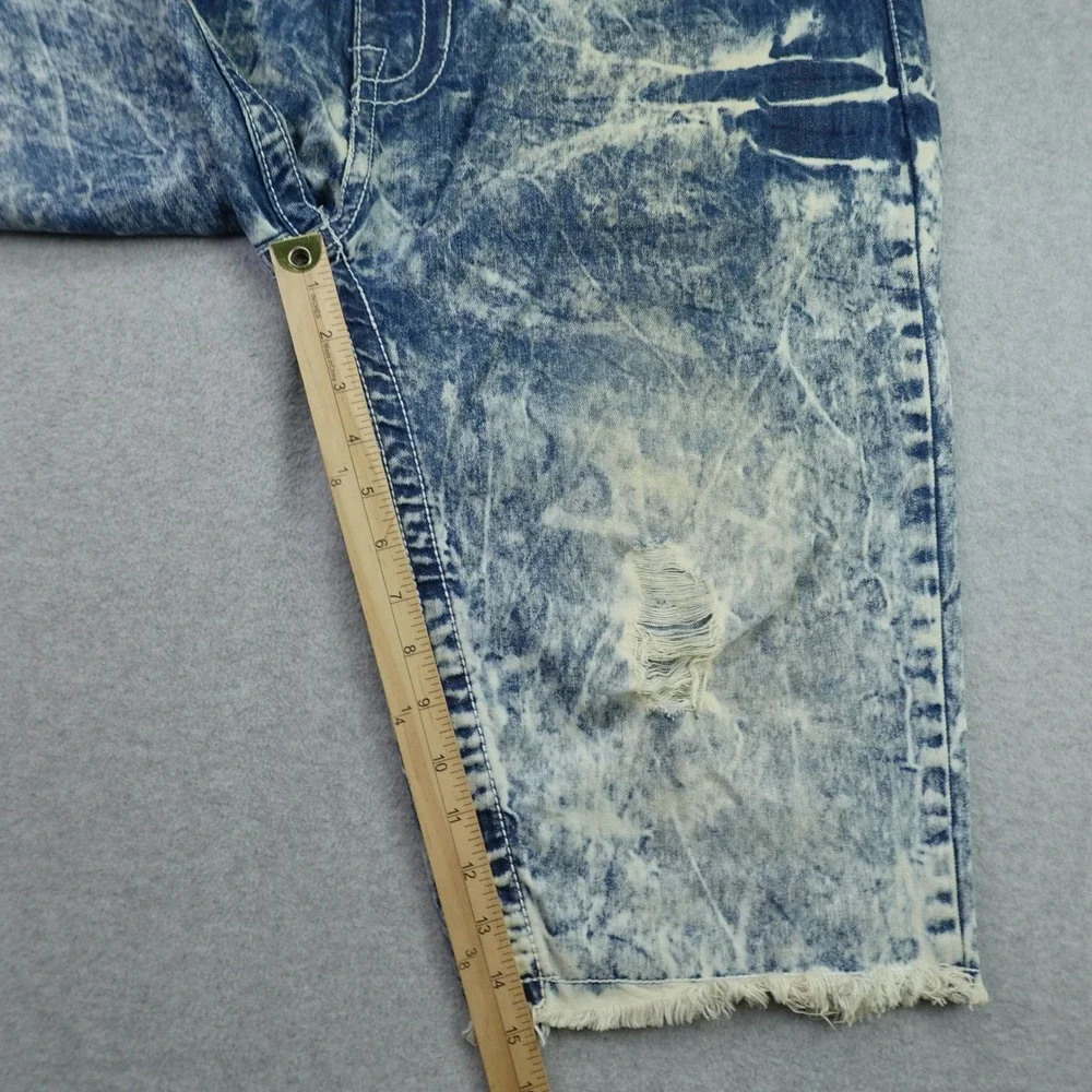 Smoke Rise Denim Shorts Mens 40 Blue Acid Wash Distressed Raw Hem Jean